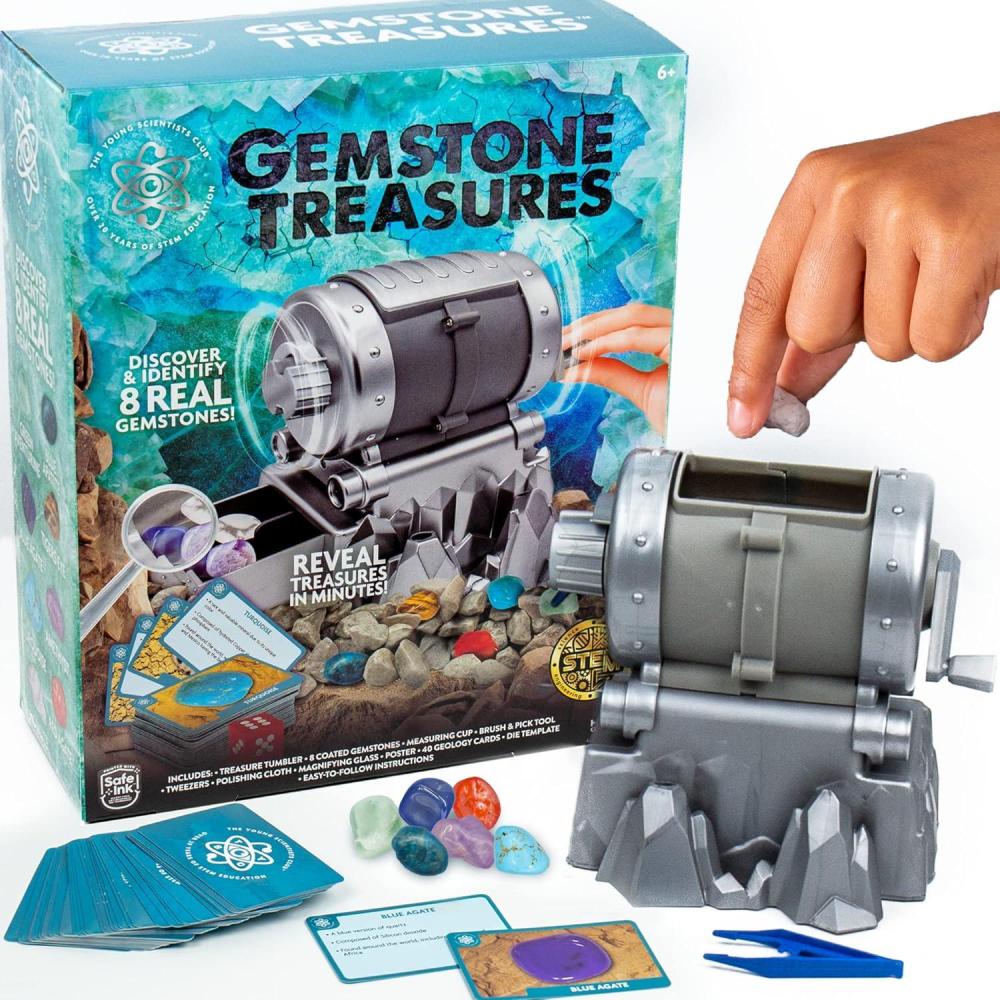 imageThe Young Scientists Club Gemstone Treasures Tumble ampamp Polish Your Own Gemstones DIY Rock Tumbler Collect ampamp Identify Gems Great STEM Kit for Kids Ages 6 7 8 9 Multi