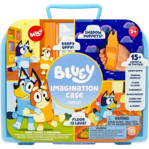 Bluey Imagination Case, 15 Games & Activities, Travel-Friendly Bluey Playset With Markers, Crayons, Balloons, Puppets & Games for 3 Year Olds, Fun Bluey Toys & Toddler Games, Bluey Party Decorations