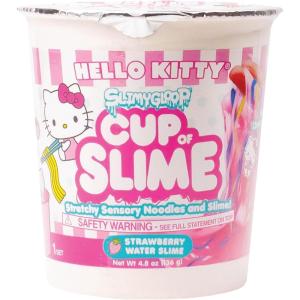 Hello Kitty Kawaii Slime Cup, 4.8 oz. Strawberry Pink Slime with Stretchy Noodles, Noodle Cup, Hello Kitty Charm, Sanrio Slime Kit