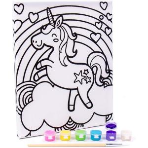 Horizon Group USA Set, 6 Acrylic Paint Colors, 1 Paintbrush, 8 in. x 10 in, Rainbow Unicorn
