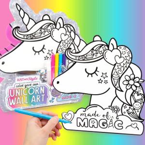 Just My Style Color Your Own Unicorn Wall Art –Customizable Wooden Unicorn Wall Art Decor –Mess Free DIY Unicorn Wall Art Kit – Great Unicorn Theme Birthday Party Decorations & Gifts for Girls, Multi(Unicorn)