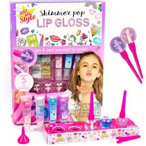 Just My Style Shimmer Pop Lip Gloss, Create 5 Lollipop-Shaped Lip Glosses, Includes Funnel, Empty Lip Gloss Containers, Sweet Lip Gloss Base, Body Glitter & More, DIY Lip Gloss, Multi (208316J)(Lollipop Lip Gloss)