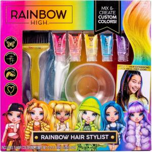 Rainbow High Rainbow Nail Salon by Horizon Group USA, Includes 5 Nail Polishes, Nail Stickers, Stick-On Nails, Glitter & Nail Dryer, Nail Art Kit for Girls Ages 7-12(Rainbow Hair Stylist)