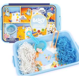 Horizon Group USA Official Bluey Seek & Find Sensory Bin, Ready-to-Use Sensory Toys for Toddlers 3-4 with Lid, Play Sand, Scoops & Tongs, Exclusive Bluey Toys(Bluey)