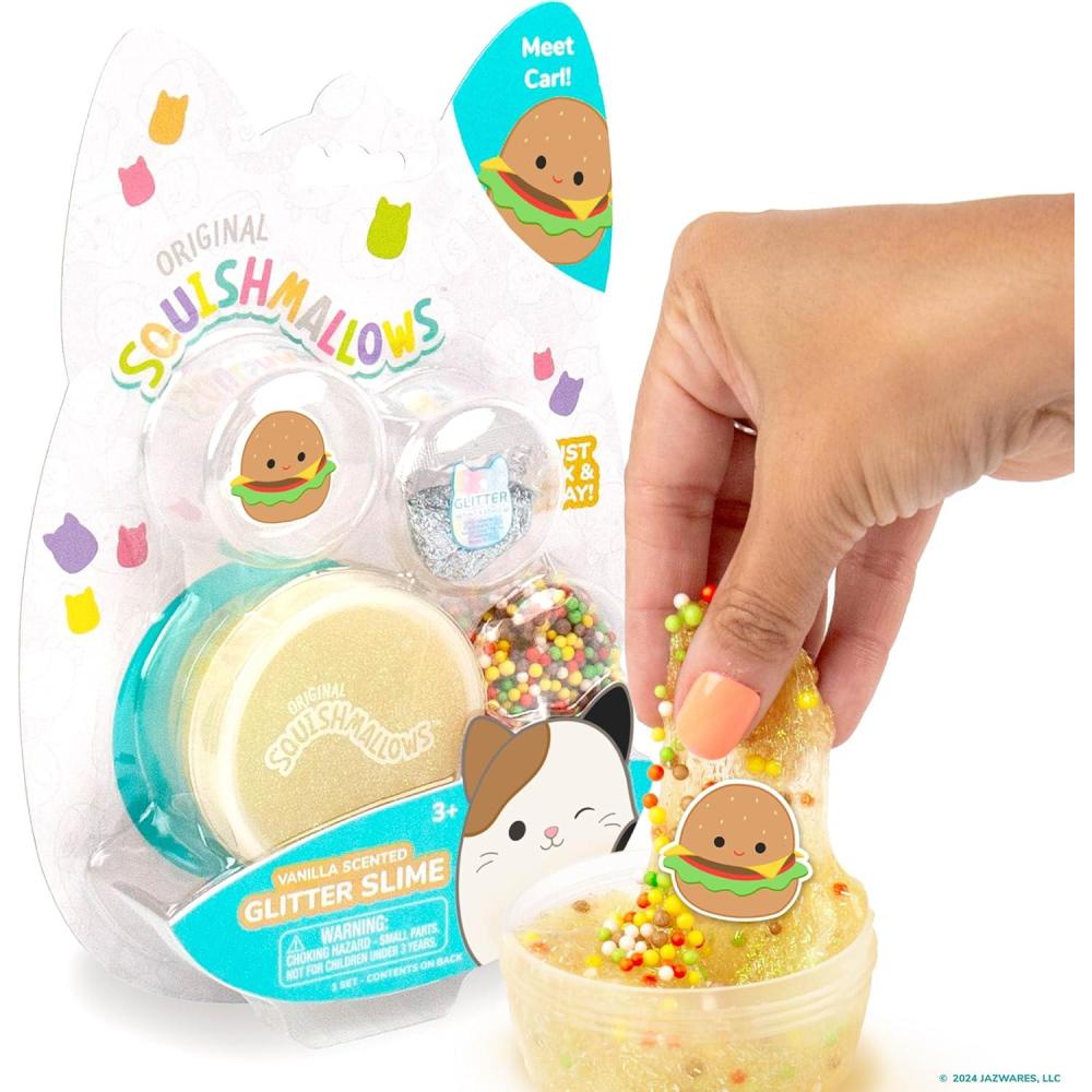 image:imageOriginal Squishmallows Glitter Slime Mini Maya The Ice Cream Charm Chocolate Scented 3 Fun AddIns PreMade Slime for Kids Great 6 Year Old ToysCarl the Burger