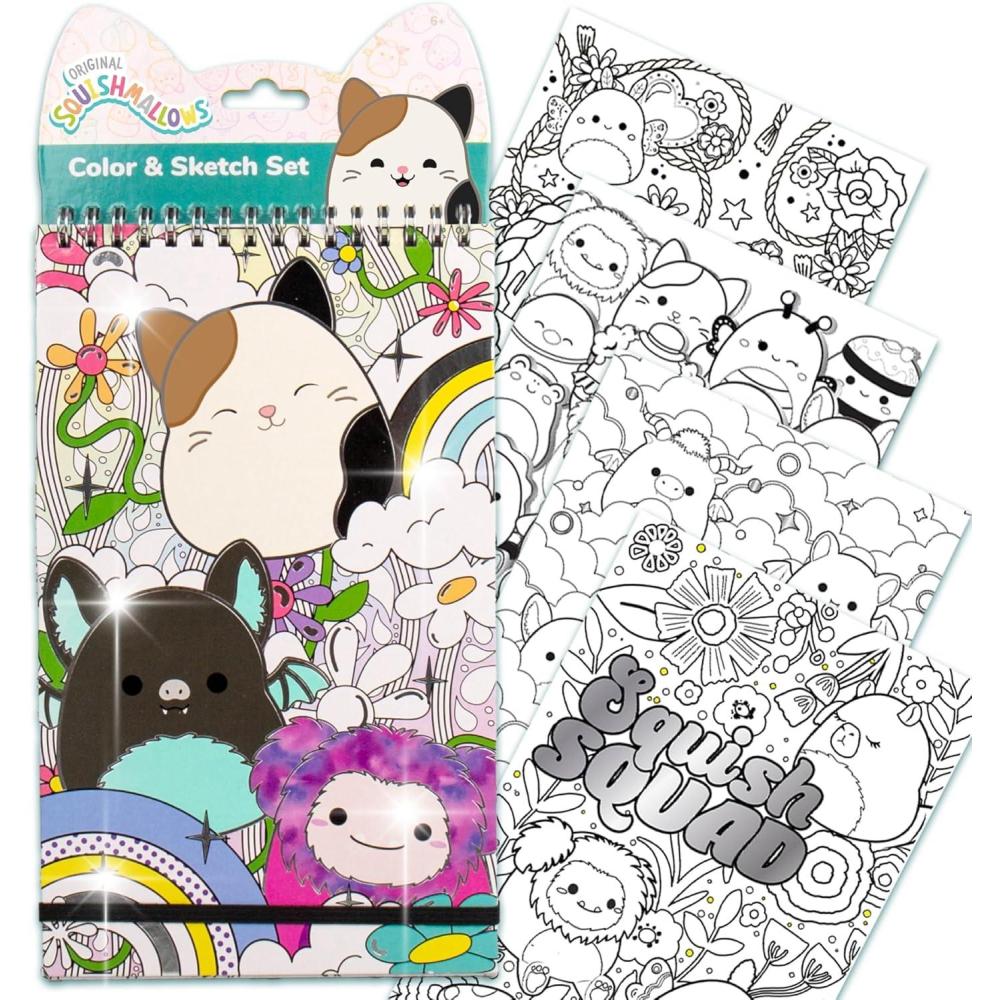 image:imageSquishmallows Original DIY Journaling Set Journaling Kit with Gel Pens Stickers Sticky Notes and Gems Scrapbook for Kids Cute Stationary Set Notebook for Girls Diary for Girls Ages 812Color  Sketch Set