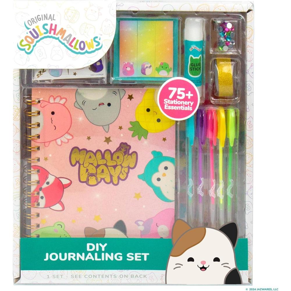 image:imageSquishmallows Original DIY Journaling Set Journaling Kit with Gel Pens Stickers Sticky Notes and Gems Scrapbook for Kids Cute Stationary Set Notebook for Girls Diary for Girls Ages 812Journaling Set