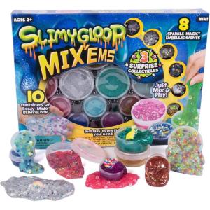 Slimygloop Mix’Ems by Horizon Group USA-Mix & Create 10 Different Gooey, Putty, Slime with Pompoms, Sequins, Confetti & 3 Mystery Collectibles, Multicolor, One Size