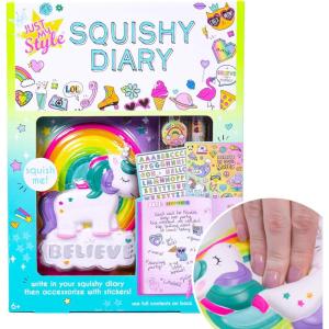 Just My Style Light Up Diary, Personalized Journal With Lock and Key, Great Gift For Girls & Tweens, Perfect for Summer Camp or Sleep-Away Camp, Gel Pen Diary For Kids Ages 6, 7, 8, 9(Packaging May Vary)(Squishy Diary)