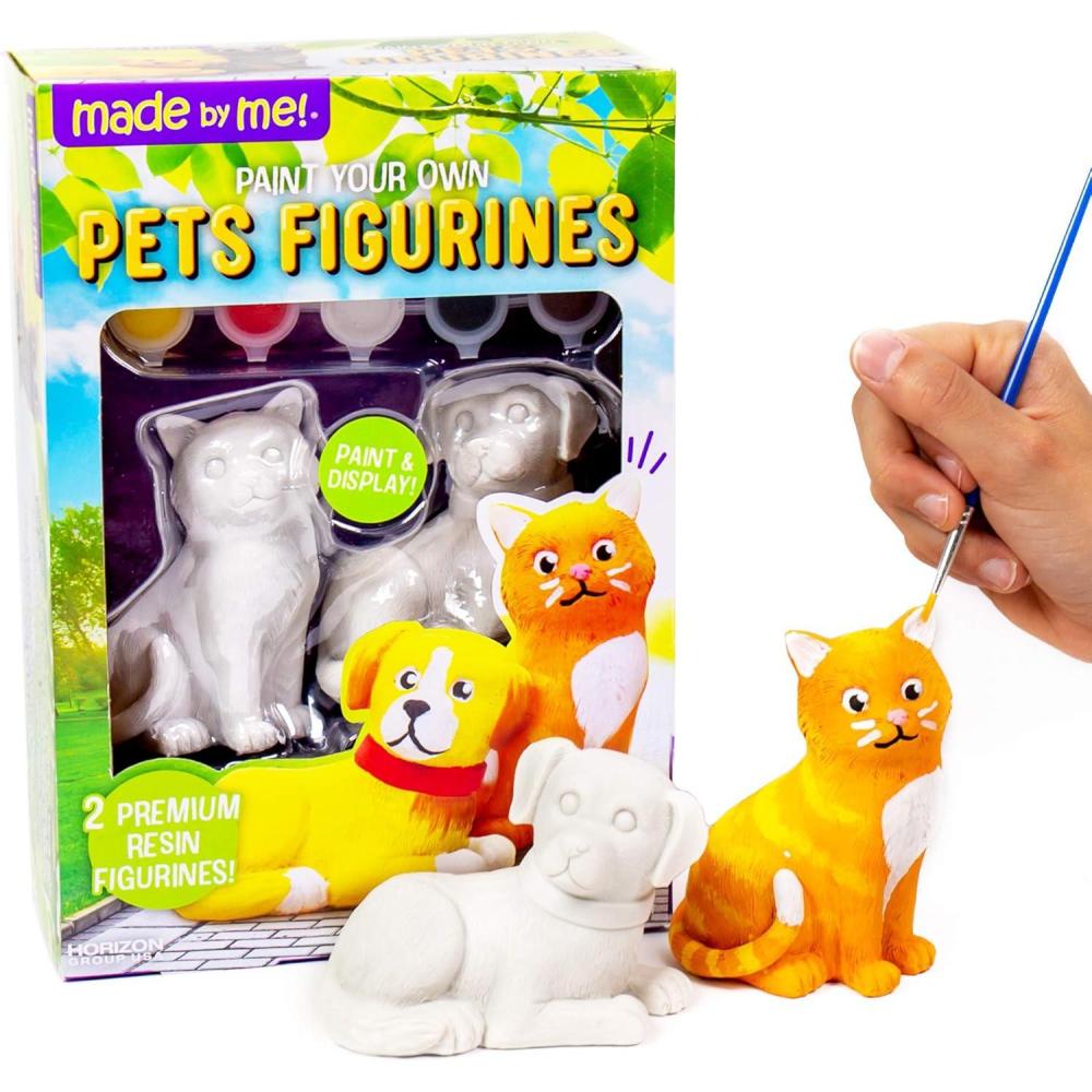 image:imageMade By Me Pets Figurines 2 Resin Paintables by Horizon Group USA Cat amp Dog Acrylic Paints amp Brush IncludedPYO House Pets