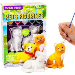 Made By Me Pets Figurines 2 Resin Paintables by Horizon Group USA, Cat & Dog, Acrylic Paints & Brush Included(PYO House Pets)