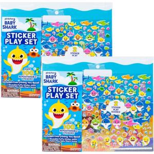 Baby Shark Sticker Play Set Bundle Pack by Horizon Group USA, 2 Count, Over 200 Reusable Stickers, 2 Double-Sided Fold & Play Scenes, Pinkfong Puffy Stickers for Kids