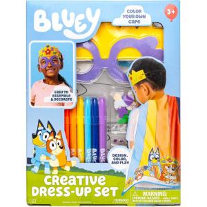 Bluey Creative Dress-Up Set, Includes Colorable Cape, Felt Crown, & Play Mask, Foam Stickers, Coloring Markers, and Gems, Bluey Toys, Toddler Activities, Dress Up Costumes for Kids, Fun Family Toy