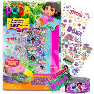 Dora Sparkle Bracelets, Reversible Bracelet Design With Easy Tab Closures, Includes Over 100 Glitter and Puffy Stickers