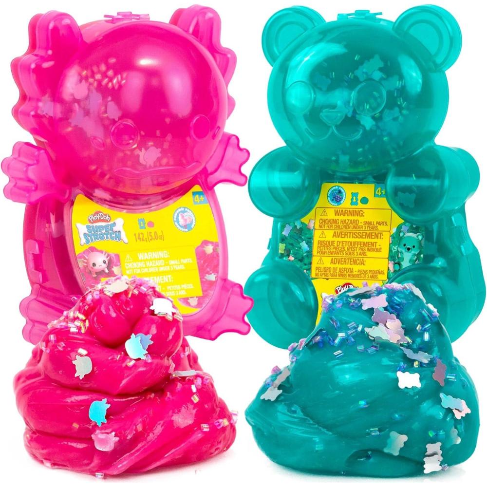 image:imagePlayDoh Super Stretch Compound Axolotl amp Bear 2Pack Pink and Teal Scented