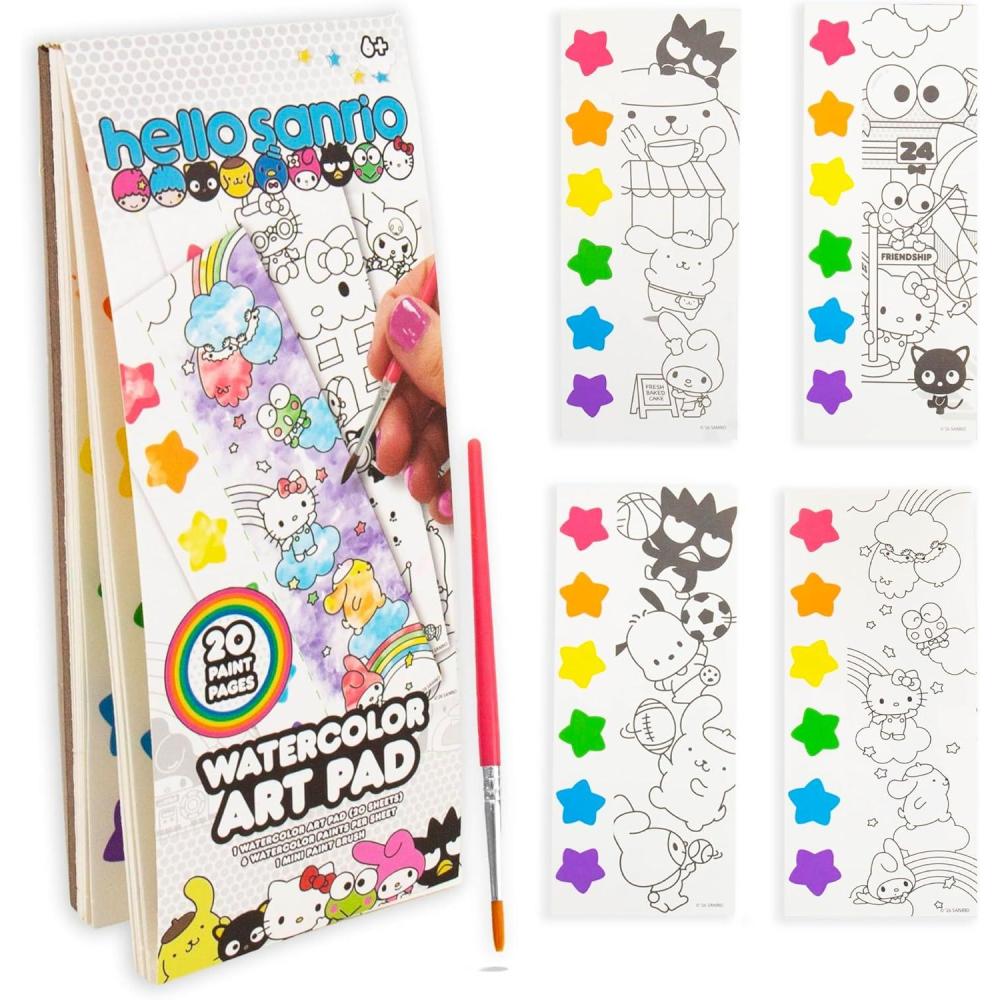 image:imageHello Sanrio Watercolor Art Pad Hello Sanrio Watercolor Art Pad w 20 Unique Pages Mini Paintbrush amp 6 Mess Free Watercolor Paint Colors wWater Books amp Great Travel Activities for Kids