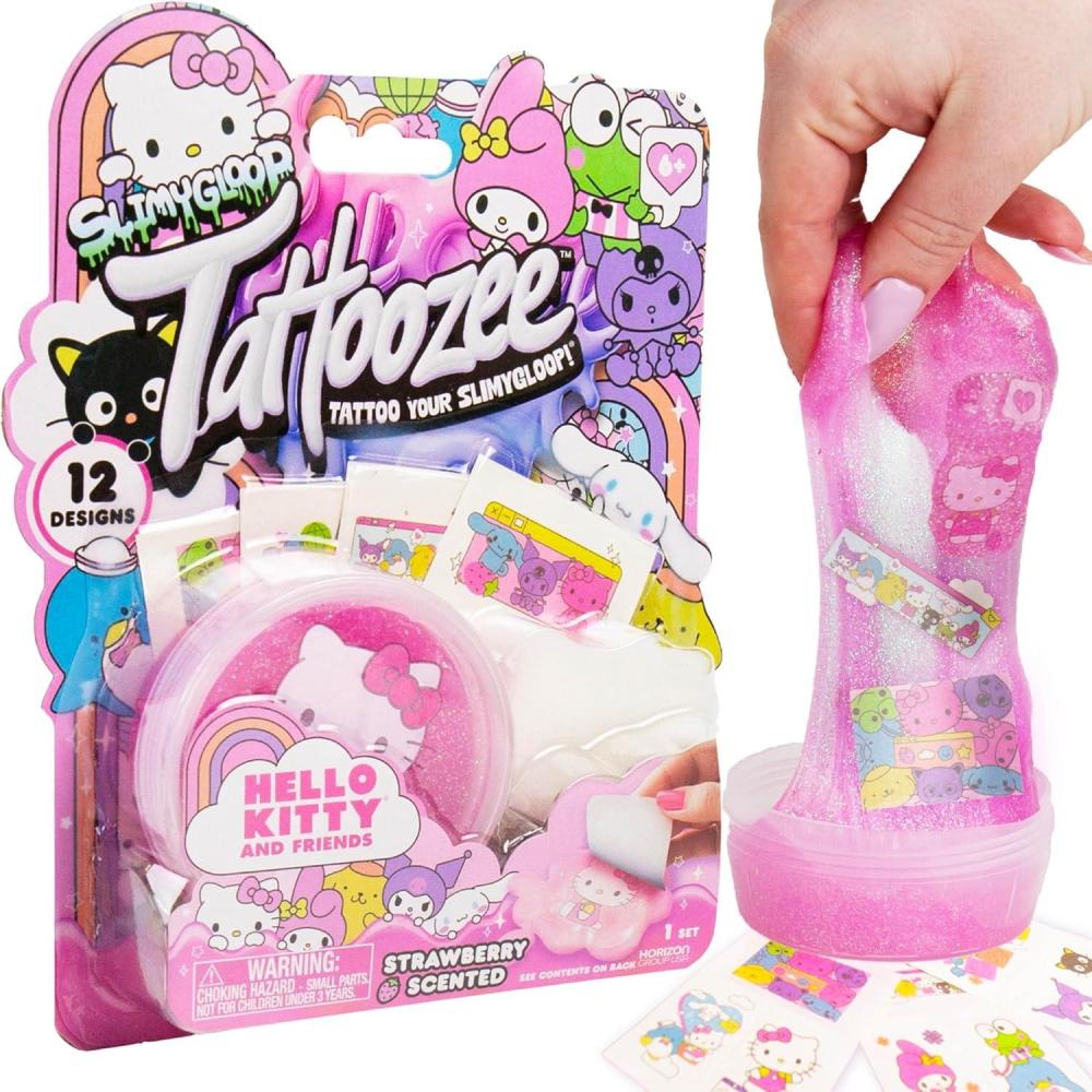 image:imageSLIMYGLOOP Tattoozee Hello Kitty and Friends Tattoo Transfer Slime Kit Sensory Play for Kids Ages 6 Strawberry Scented Glitter TextureHello Kitty