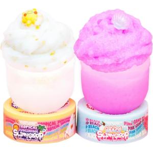 SLIMYGLOOP 2-Pack – Peach Sand Beach Coconut-Scented Fizz Slime, Tropical Sunshine Sunscreen-Scented Glossy Slime