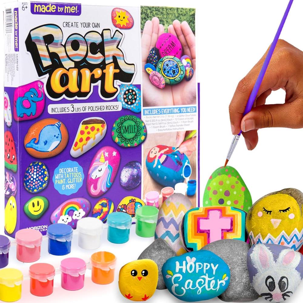 image:imageMade By Me Dino Rock Painting Kit Paint amp Display 3 Sand Fossils Create Your Own Dinosaur Rock Art Great Spring amp Summer Activity Dinosaur Party Idea Outdoor Toys for Kids Ages 5 6 7 8 9Rock Art