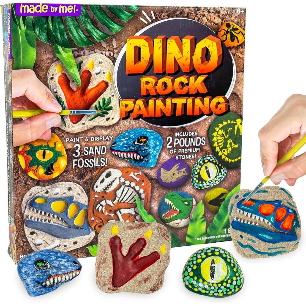 image:imageMade By Me Dino Rock Painting Kit Paint amp Display 3 Sand Fossils Create Your Own Dinosaur Rock Art Great Spring amp Summer Activity Dinosaur Party Idea Outdoor Toys for Kids Ages 5 6 7 8 9Dinosaur Rock Painting