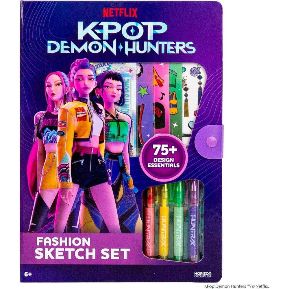 image:imageKpop Demon Hunters Fashion Sketch Set Includes Coloring Book Gel Pens Kpop Demon Hunters Stickers Stencils amp More Great Girls Toys Age 68