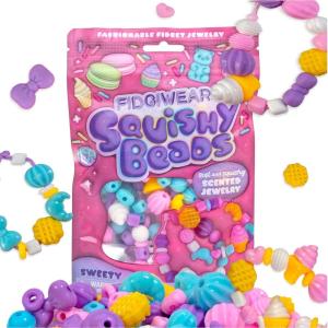 Fidgiwear Squishy Beads – Dreamy Blue Theme, Create Fashionable Fidget Jewelry with Scented Squishy Beads for Jewelry Making, Toddler Sensory Bracelet Making Kit for Ages 3+(Pink)
