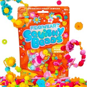 Fidgiwear Squishy Beads – Dreamy Blue Theme, Create Fashionable Fidget Jewelry with Scented Squishy Beads for Jewelry Making, Toddler Sensory Bracelet Making Kit for Ages 3+(Orange)