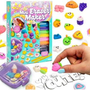Just My Style Mini Eraser Maker Sculpt and Design Custom Erasers with 8 Unique Air-Dry Clays, Tools, and Storage Case, DIY School Supply Craft Kit for Kids Ages 6 and Up(Eraser Maker)