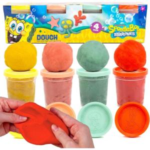 Spongebob Squarepants™ Dough 4-Pack, Sensory Dough in Resealable Storage Containers with Character Impression Molded Lids, Spongebob Toys, Kids Party Favors(Spongebob Squarepants)
