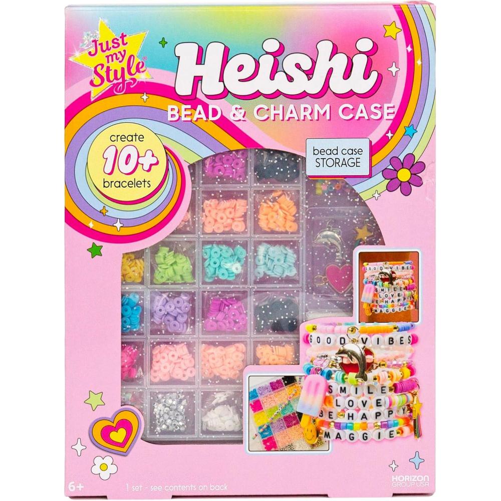 image:imageJust My Style Heishi Bead amp Charm Case Make Over 10 Accessories Polymer Heishi Clay Beads Bracelet Making Kit with Charms for Bracelets amp TravelFriendly Storage Case Great Gifts for Girls