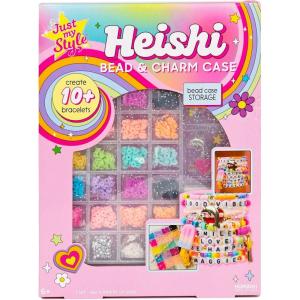 Just My Style Heishi Bead & Charm Case, Make Over 10 Accessories, Polymer Heishi Clay Beads Bracelet Making Kit with Charms for Bracelets & Travel-Friendly Storage Case, Great Gifts for Girls