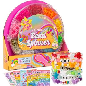 Just My Style Rainbow Bead Spinner, DIY Bracelet Making Kit with Swiveling Bead Case, Includes Over 1,000 Beads for Bracelet Making, Elastic, and More(Bead Spinner)